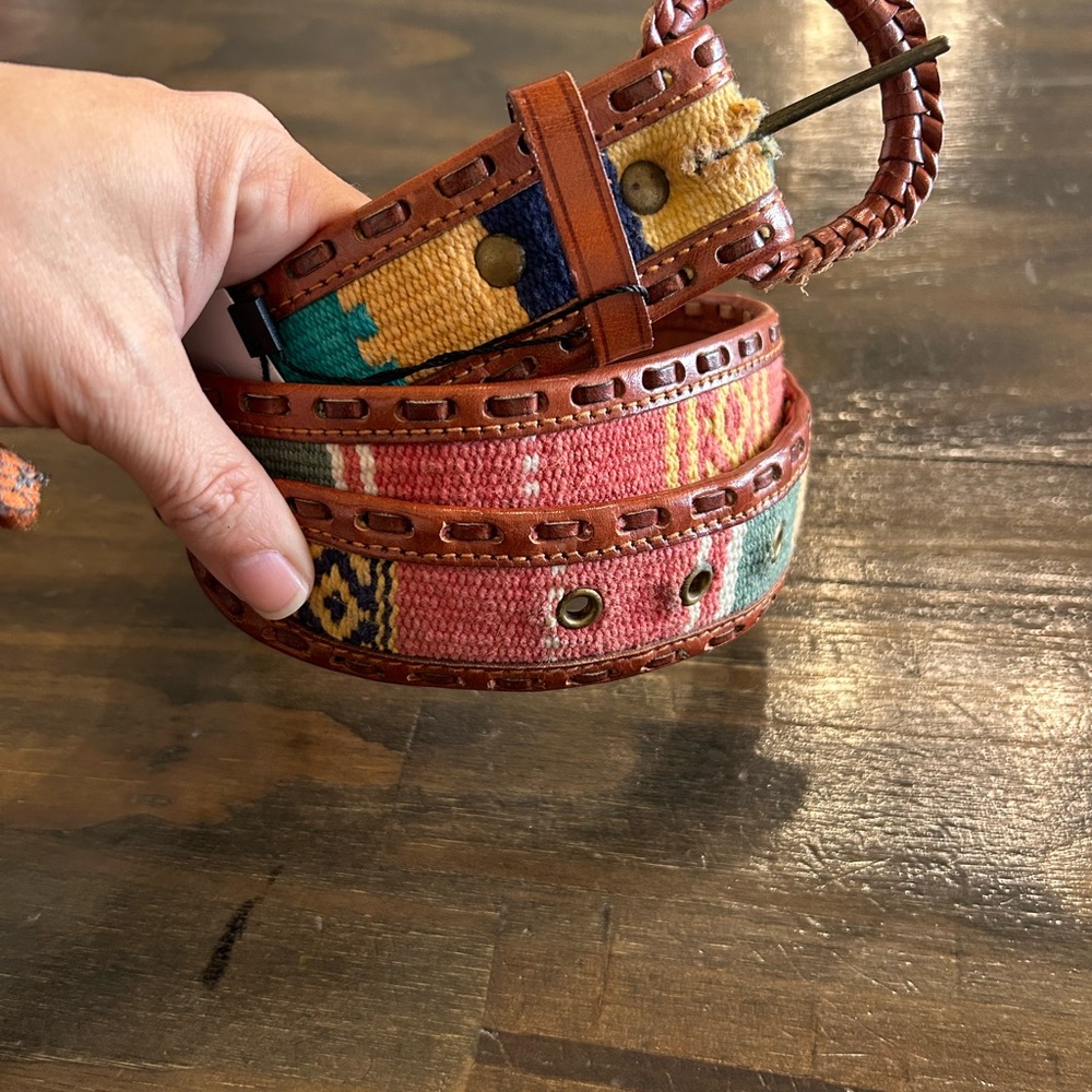 Vintage Southwestern Tapestry Boho Woven Leather Cotton Belt 33-38